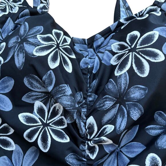 Maxine Black White Grey Floral One Piece Swimsuit 14 Vintage 90s Pinup Spa Girl - Picture 5 of 13